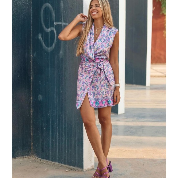 ZARA PRINTED WRAP DRESS PINK - Picture 4 of 14